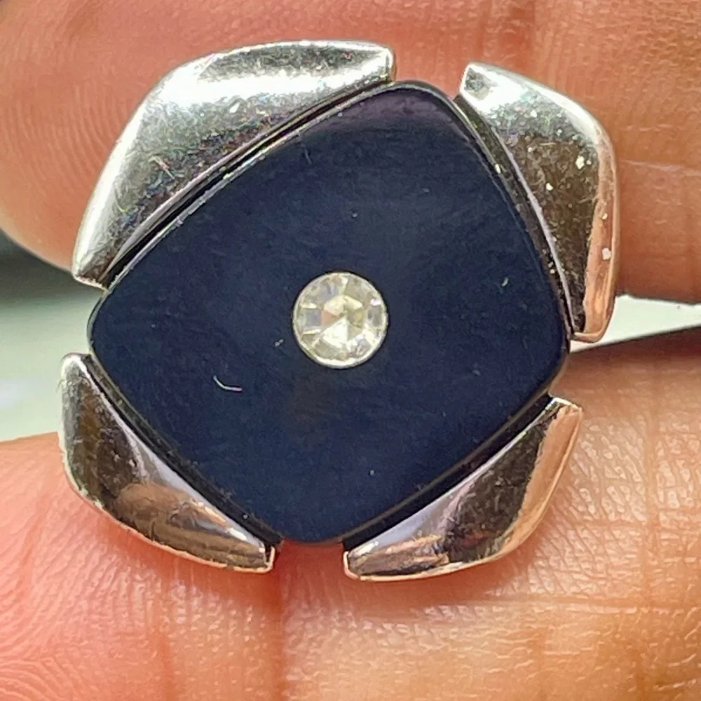 Black and Silver Cufflinks with Crystal Accent